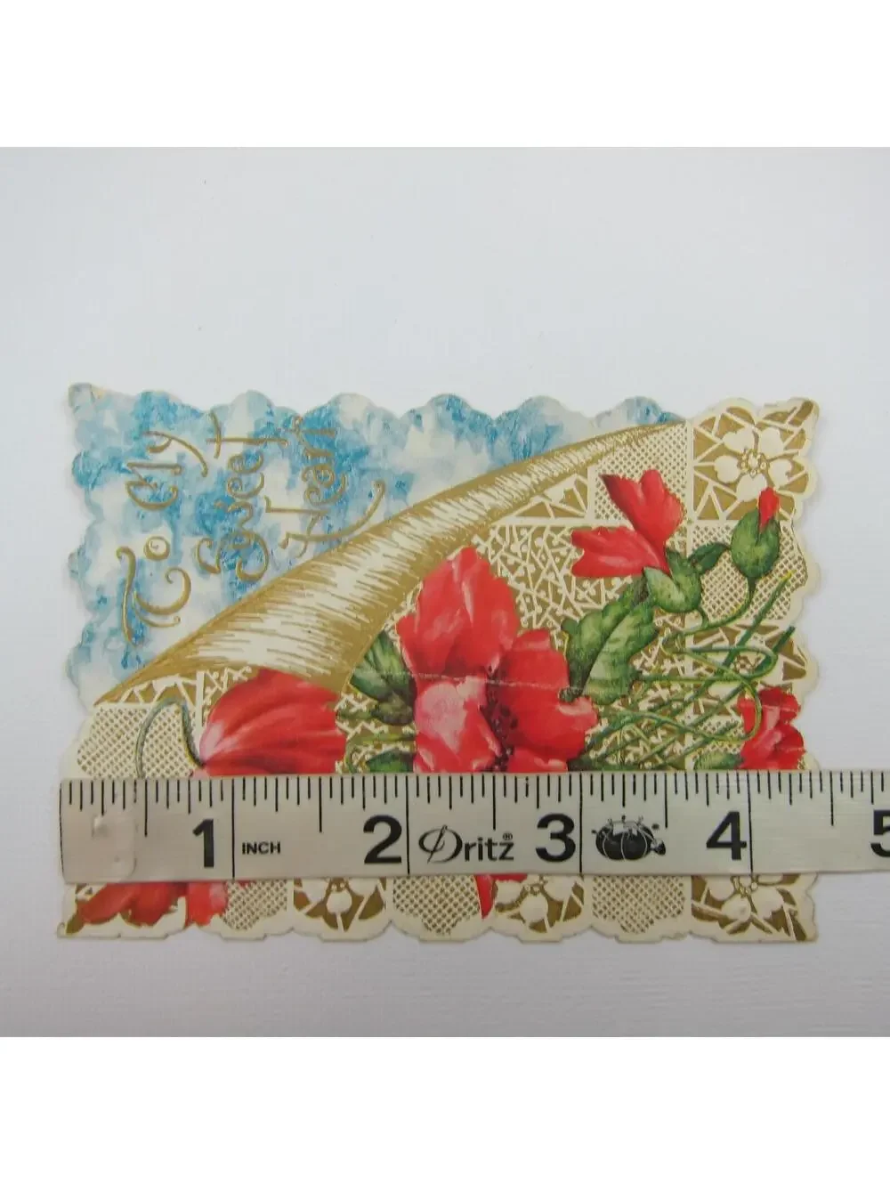 Valentine Card Red Poppy Flowers Gold Embossed Die cut Bifold Antique 1913